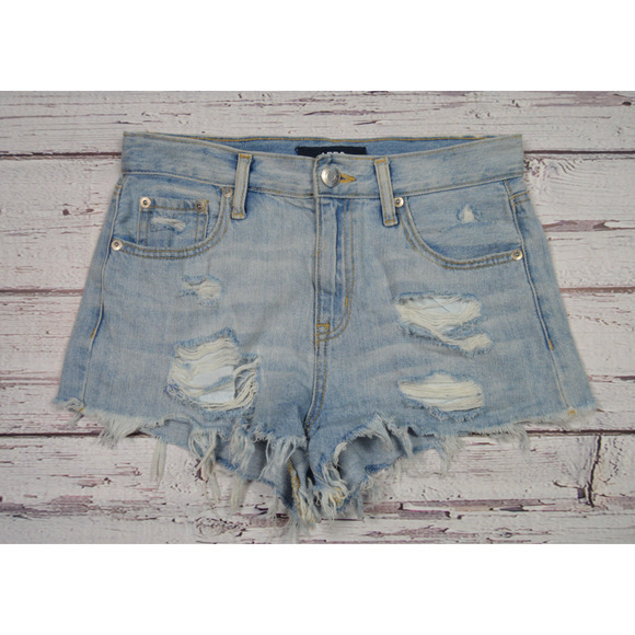 Aero High Rise Shorty Jean Shorts Women's Juniors Size 0 Distressed Pre-Owned‎ - Picture 1 of 12